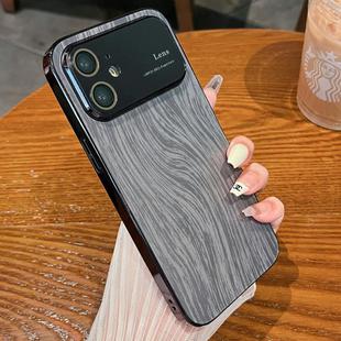 For iPhone 11 Wood Grain Large Window Electroplated + Acrylic Phone Case(Black)