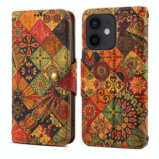 For iPhone 12 Denior Flower Language Series Cork Fabric Oil Edge Leather Phone Case(Autumn)