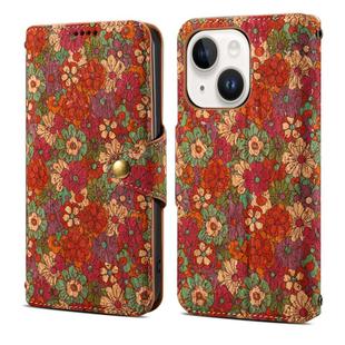 For iPhone 14 Denior Flower Language Series Cork Fabric Oil Edge Leather Phone Case(Summer)