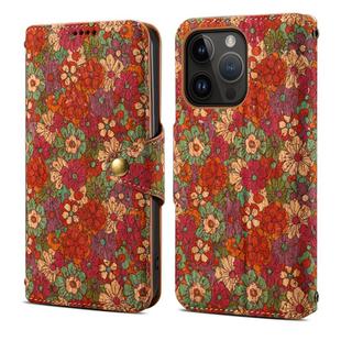 For iPhone 15 Pro Denior Flower Language Series Cork Fabric Oil Edge Leather Phone Case(Summer)