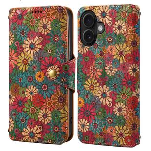 For iPhone 16 Plus Denior Flower Language Series Cork Fabric Oil Edge Leather Phone Case(Spring)