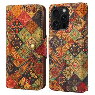 For iPhone 16 Pro Denior Flower Language Series Cork Fabric Oil Edge Leather Phone Case(Autumn)