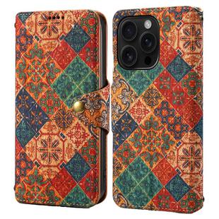 For iPhone 16 Pro Denior Flower Language Series Cork Fabric Oil Edge Leather Phone Case(Winter)