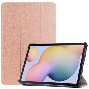For Samsung Galaxy Tab S7 T870 Custer Texture Horizontal Flip Leather Case with Three-folding Holder & Sleep / Wake-up Function(Rose Gold)