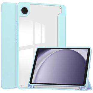 For Samsung Galaxy Tab A9 Acrylic 3-folding Leather Tablet Case with Pen Slot(Sky Blue)