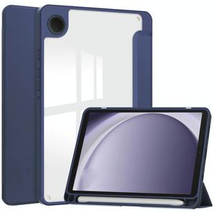 For Samsung Galaxy Tab A9 Acrylic 3-folding Leather Tablet Case with Pen Slot(Dark Blue)
