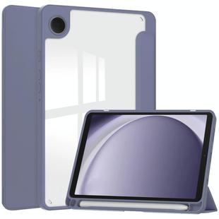 For Samsung Galaxy Tab A9 Acrylic 3-folding Leather Tablet Case with Pen Slot(Lavender)