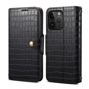 For iPhone 15 Pro Max Denior Crocodile Texture Oil Edge Leather Phone Case(Black)