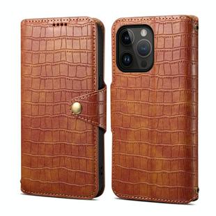 For iPhone 15 Pro Denior Crocodile Texture Oil Edge Leather Phone Case(Brown)