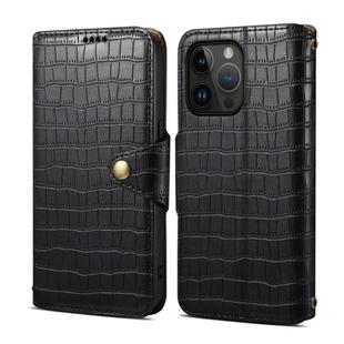 For iPhone 15 Pro Denior Crocodile Texture Oil Edge Leather Phone Case(Black)