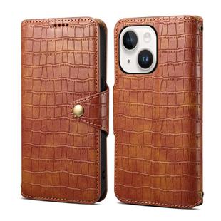 For iPhone 14 Denior Crocodile Texture Oil Edge Leather Phone Case(Brown)