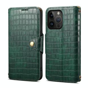 For iPhone 14 Pro Denior Crocodile Texture Oil Edge Leather Phone Case(Green)