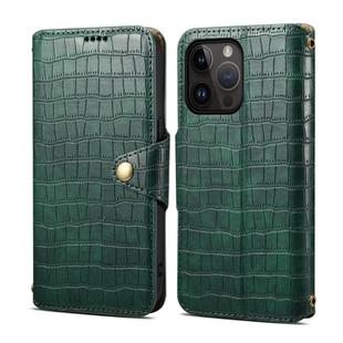 For iPhone 13 Pro Denior Crocodile Texture Oil Edge Leather Phone Case(Green)