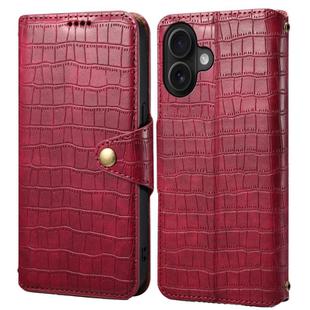 For iPhone 16 Denior Crocodile Texture Oil Edge Leather Phone Case(Rose Red)