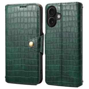 For iPhone 16 Denior Crocodile Texture Oil Edge Leather Phone Case(Green)