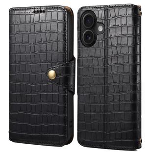 For iPhone 16 Denior Crocodile Texture Oil Edge Leather Phone Case(Black)