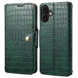 For iPhone 16 Plus Denior Crocodile Texture Oil Edge Leather Phone Case(Green)