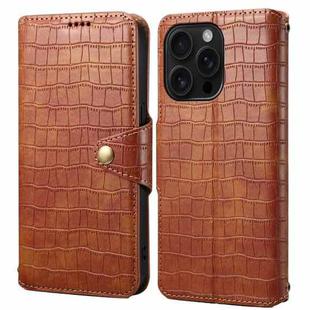 For iPhone 16 Pro Denior Crocodile Texture Oil Edge Leather Phone Case(Brown)