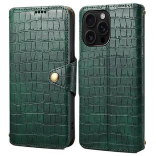 For iPhone 16 Pro Max Denior Crocodile Texture Oil Edge Leather Phone Case(Green)