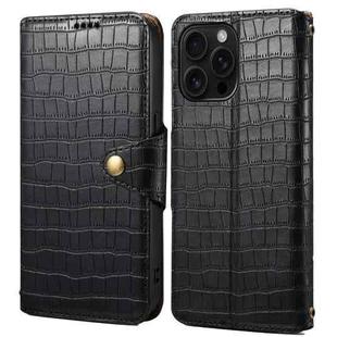 For iPhone 16 Pro Max Denior Crocodile Texture Oil Edge Leather Phone Case(Black)