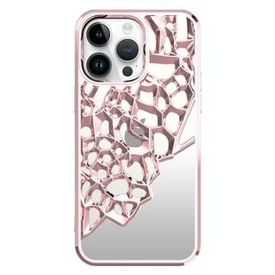 For iPhone 11 Pro Max Mirror Style Hollow Heat Dissipation Electroplated  TPU Phone Case(Pink)