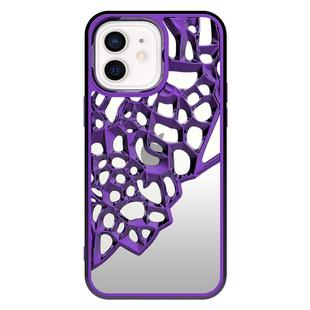 For iPhone 12 Mirror Style Hollow Heat Dissipation Electroplated  TPU Phone Case(Purple)