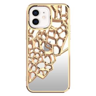 For iPhone 12 Mirror Style Hollow Heat Dissipation Electroplated  TPU Phone Case(Gold)