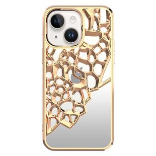 For iPhone 13 Mirror Style Hollow Heat Dissipation Electroplated  TPU Phone Case(Gold)