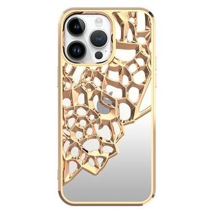 For iPhone 13 Pro Mirror Style Hollow Heat Dissipation Electroplated  TPU Phone Case(Gold)