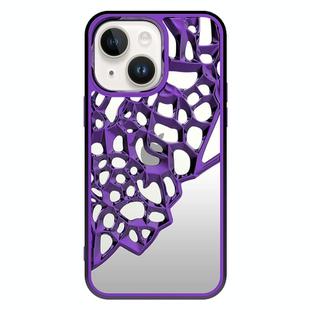 For iPhone 14 Mirror Style Hollow Heat Dissipation Electroplated  TPU Phone Case(Purple)