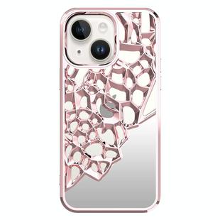 For iPhone 14 Mirror Style Hollow Heat Dissipation Electroplated  TPU Phone Case(Pink)