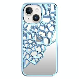 For iPhone 14 Mirror Style Hollow Heat Dissipation Electroplated  TPU Phone Case(Blue)
