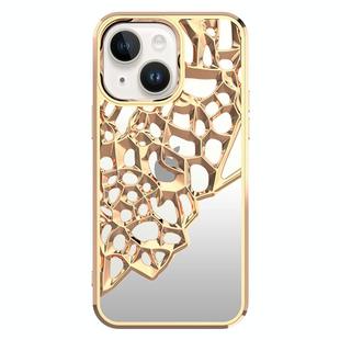 For iPhone 14 Plus Mirror Style Hollow Heat Dissipation Electroplated  TPU Phone Case(Gold)