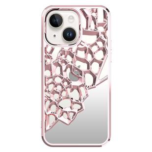 For iPhone 14 Plus Mirror Style Hollow Heat Dissipation Electroplated  TPU Phone Case(Pink)