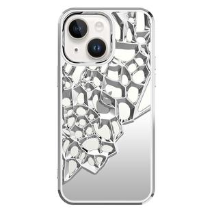 For iPhone 15 Mirror Style Hollow Heat Dissipation Electroplated  TPU Phone Case(Silver)