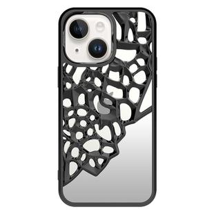 For iPhone 15 Mirror Style Hollow Heat Dissipation Electroplated  TPU Phone Case(Black)
