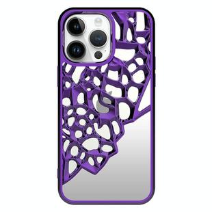 For iPhone 15 Pro Mirror Style Hollow Heat Dissipation Electroplated  TPU Phone Case(Purple)