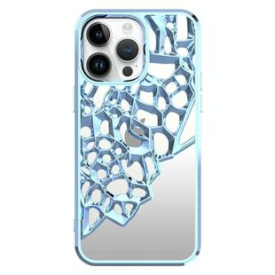 For iPhone 15 Pro Mirror Style Hollow Heat Dissipation Electroplated  TPU Phone Case(Blue)