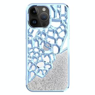 For iPhone 15 Pro Max Diamond Style Hollow Heat Dissipation Electroplated  TPU Phone Case(Blue)