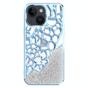 For iPhone 15 Diamond Style Hollow Heat Dissipation Electroplated  TPU Phone Case(Blue)