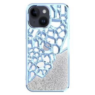 For iPhone 14 Plus Diamond Style Hollow Heat Dissipation Electroplated  TPU Phone Case(Blue)