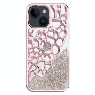 For iPhone 14 Diamond Style Hollow Heat Dissipation Electroplated  TPU Phone Case(Pink)