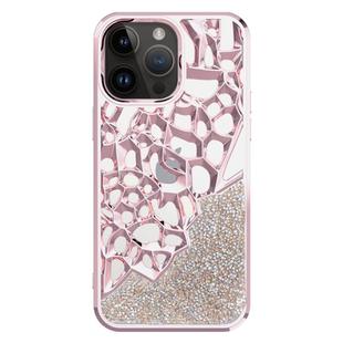 For iPhone 13 Pro Diamond Style Hollow Heat Dissipation Electroplated  TPU Phone Case(Pink)
