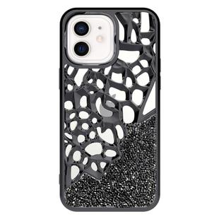 For iPhone 12 Diamond Style Hollow Heat Dissipation Electroplated  TPU Phone Case(Black)