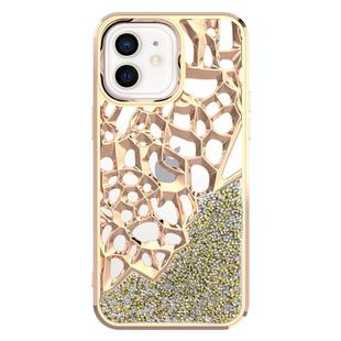 For iPhone 12 Diamond Style Hollow Heat Dissipation Electroplated  TPU Phone Case(Gold)