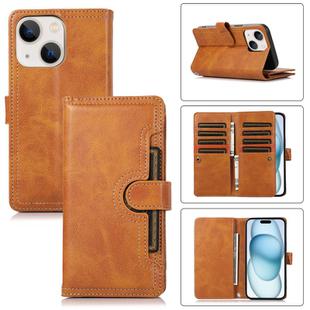 For iPhone 15 Wristband Card Slot Leather Phone Case(Brown)