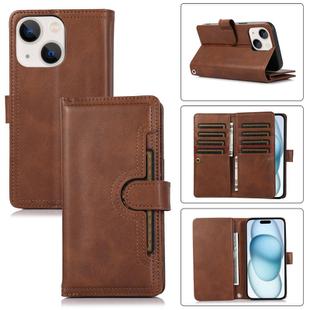 For iPhone 15 Plus Wristband Card Slot Leather Phone Case(Coffee)
