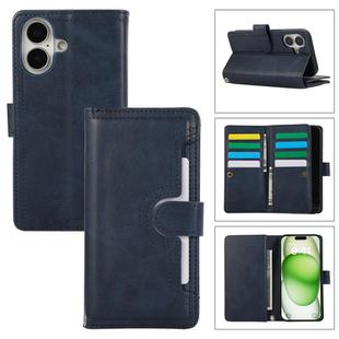 For iPhone 16 Plus Wristband Card Slot Leather Phone Case(Blue)