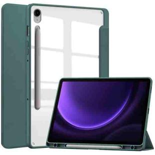 For Samsung Galaxy Tab S9 FE / S10 FE Acrylic 3-folding Smart Leather Tablet Case with Pen Slot(Dark Green)