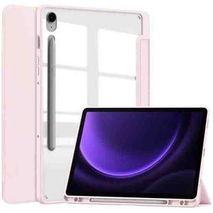 For Samsung Galaxy Tab S9 FE / S10 FE Acrylic 3-folding Smart Leather Tablet Case with Pen Slot(Pink)